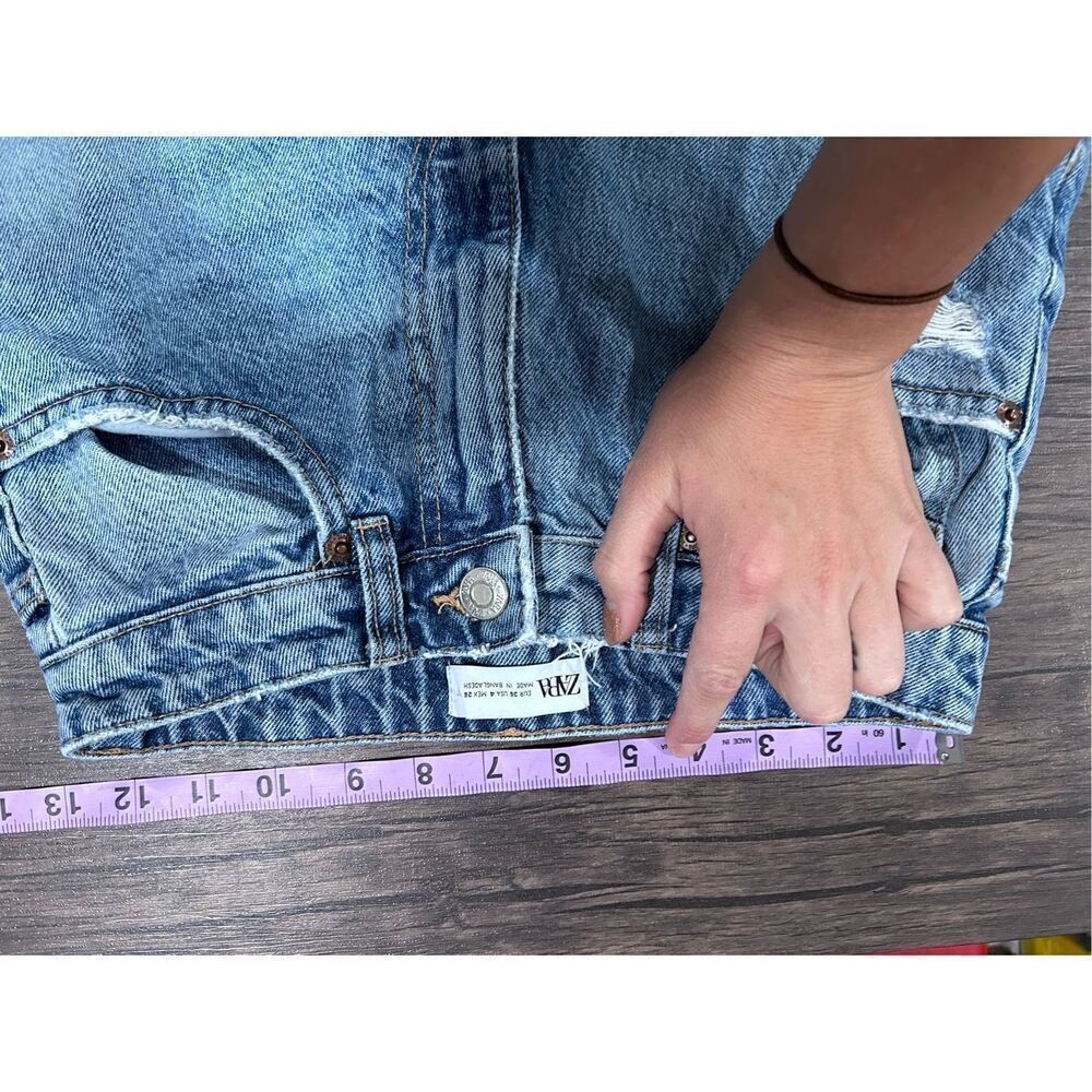 Zara 5 Pocket Design Distressed Ripped Denim Straight Jeans Blue Size 4 - Picture 8 of 11
